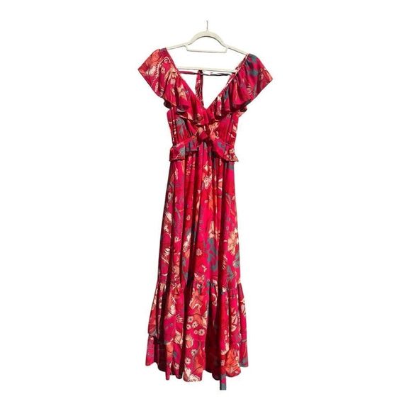 Flying Tomato Red Ruffled Tie Front Maxi Dress size XS boho coastal floral - Picture 3 of 6